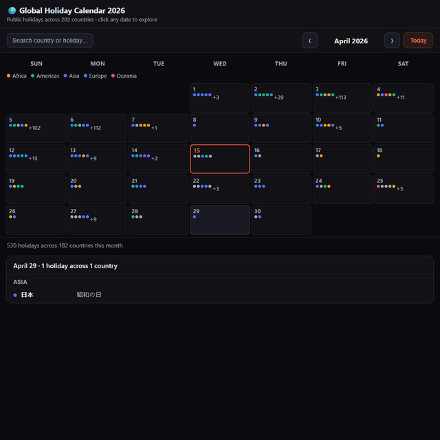 Global Holiday Calendar 2026
