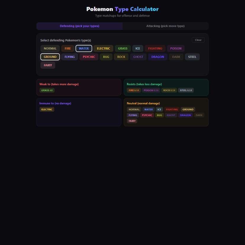 Pokemon Type Calculator