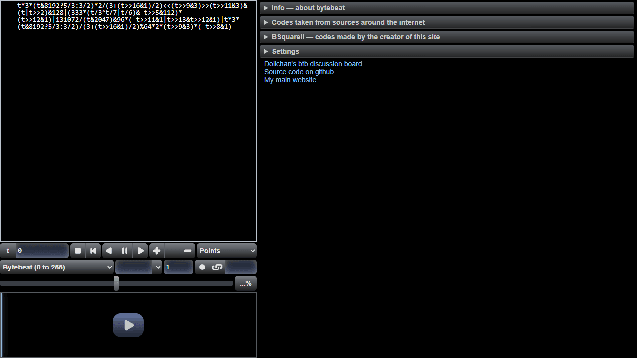 Bytebeat Composer screenshot 1