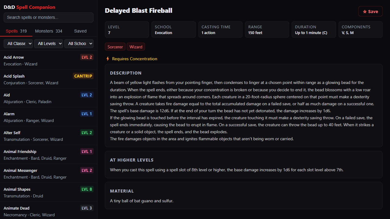 D&D Spell Companion screenshot 1