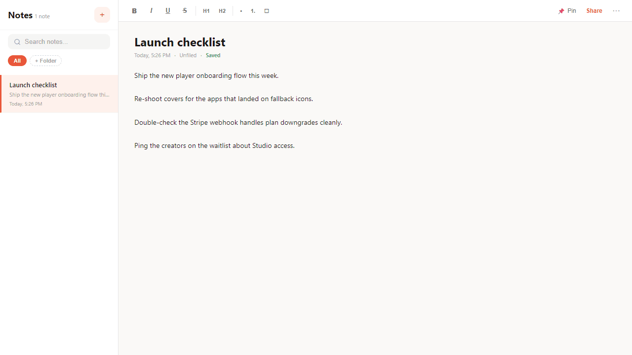 Notes screenshot 1
