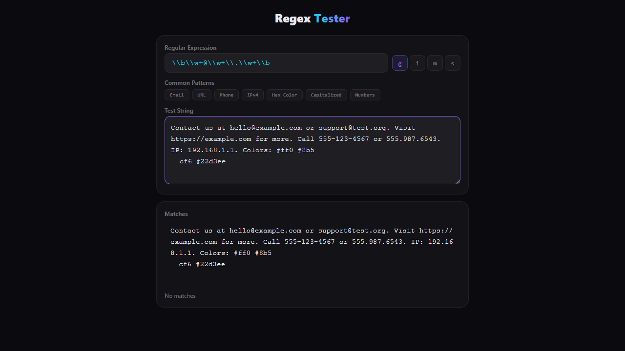 Regex Tester screenshot 1