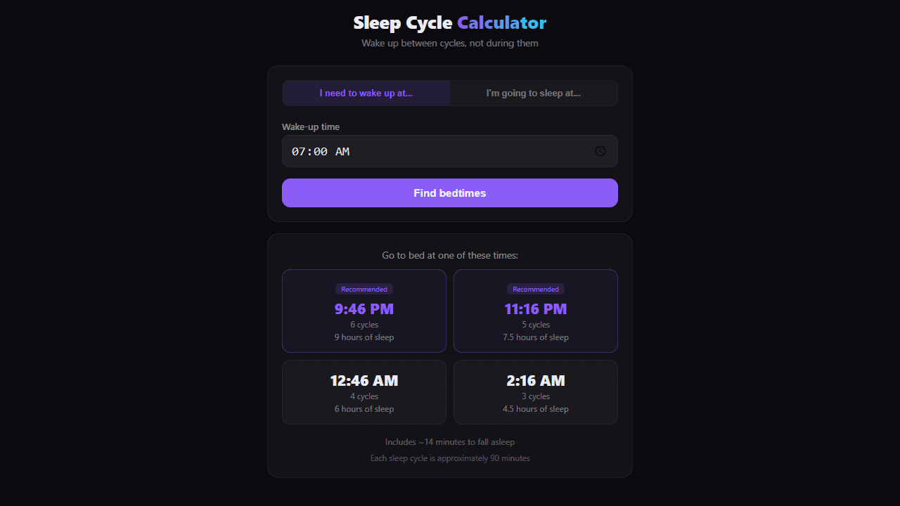 Sleep Cycle Calculator screenshot 1